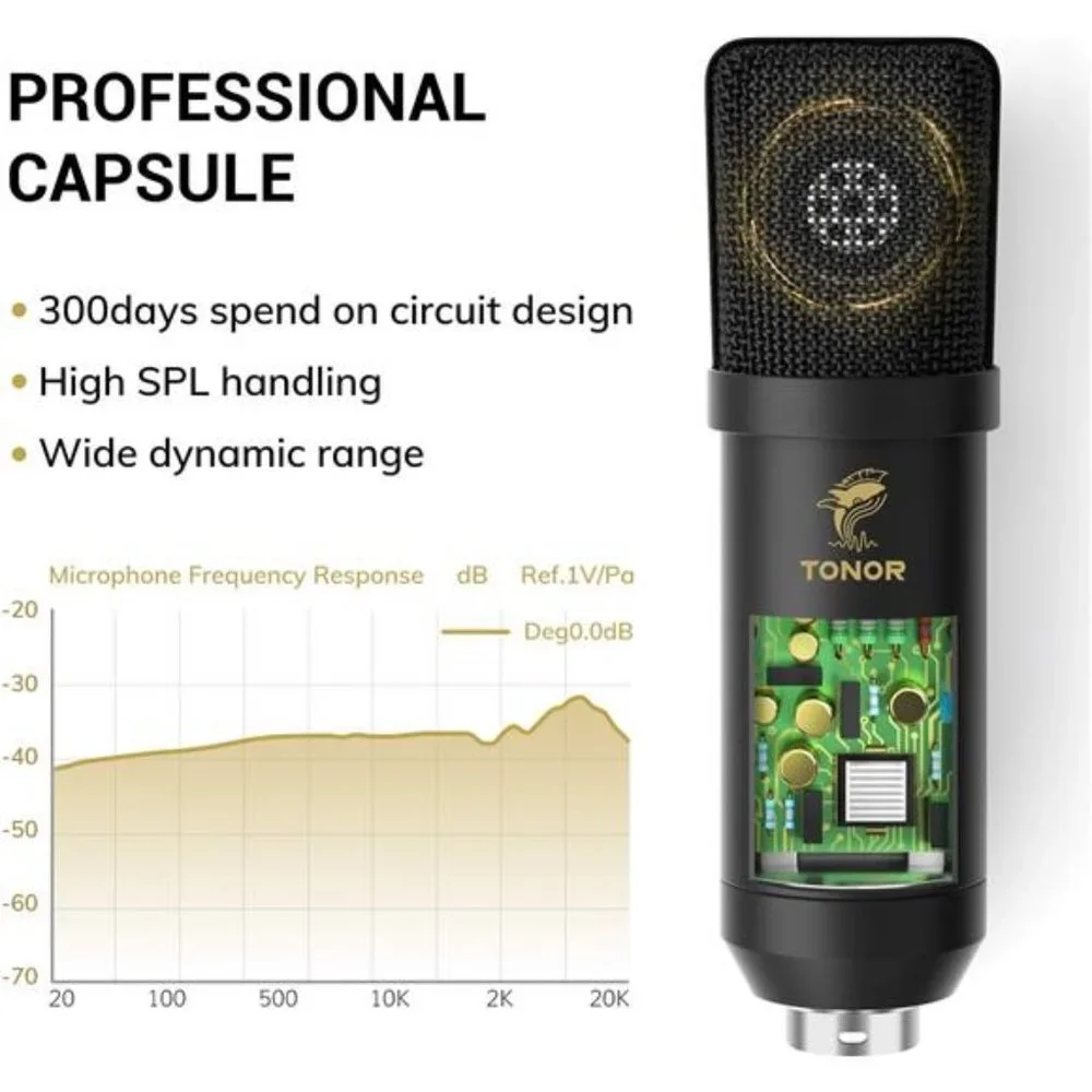 XLR Condenser Microphone, Professional Cardioid Studio Mic Kit with T20 Boom Arm